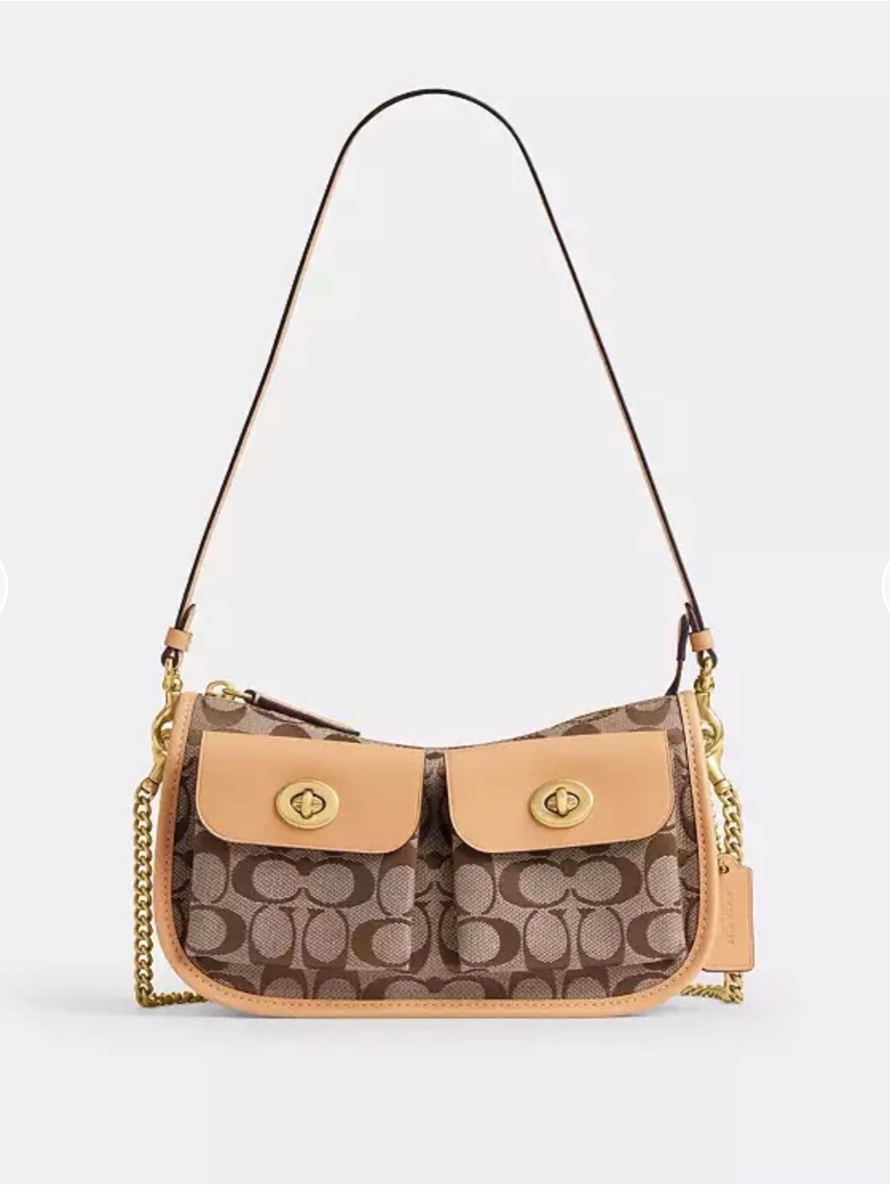 Brand new Coach turn lock Signature Canvas Shoulder Bag in Brown and Tan